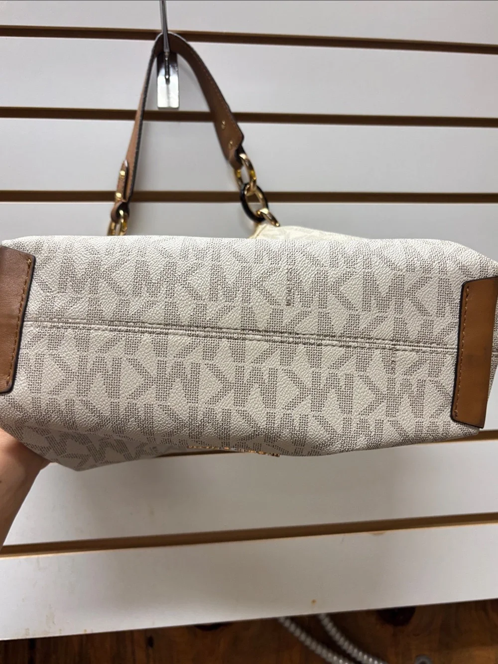 Michael Kors Cream and Brown MK Logo Shoulder Hobo